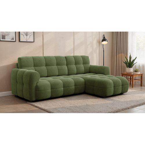 Canapé D'angle Droit 3 Places Mellow, Tissu Vert