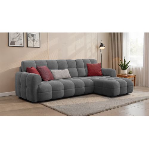 Canapé D'angle Droit 4 Places Mellow, Tissu Gris