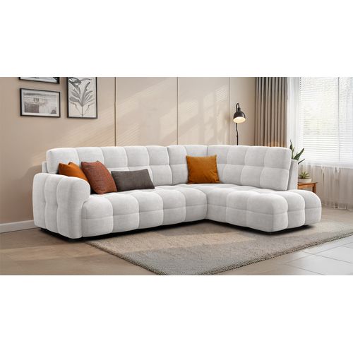 Canapé D'angle Droit 5 Places Mellow, Tissu Crème