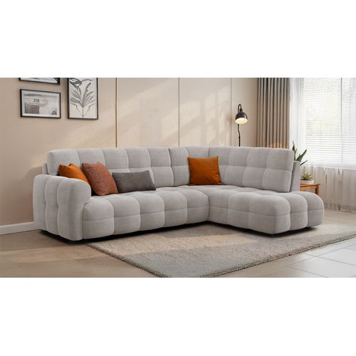 Canapé D'angle Droit 5 Places Mellow, Tissu Beige