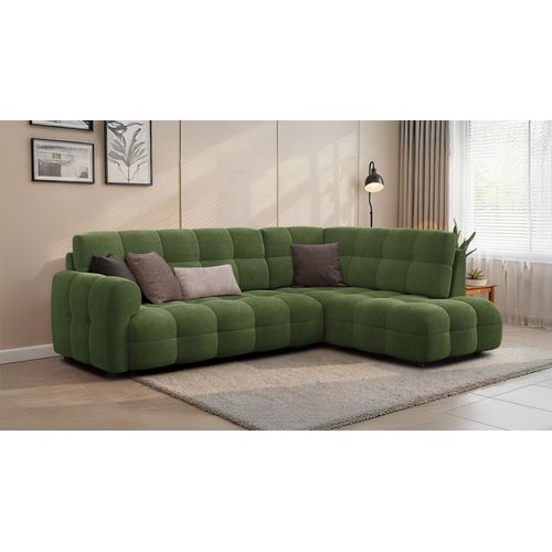Canapé D'angle Droit 5 Places Mellow, Tissu Vert