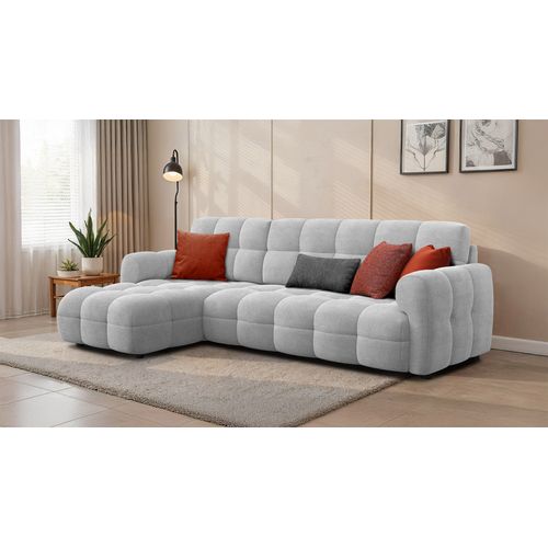 Canapé D'angle Gauche 4 Places Mellow, Tissu Gris Clair