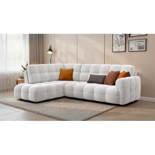 Canapé D'angle Gauche 5 Places Mellow, Tissu Crème