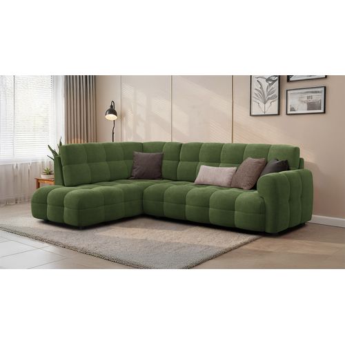Canapé D'angle Gauche 5 Places Mellow, Tissu Vert