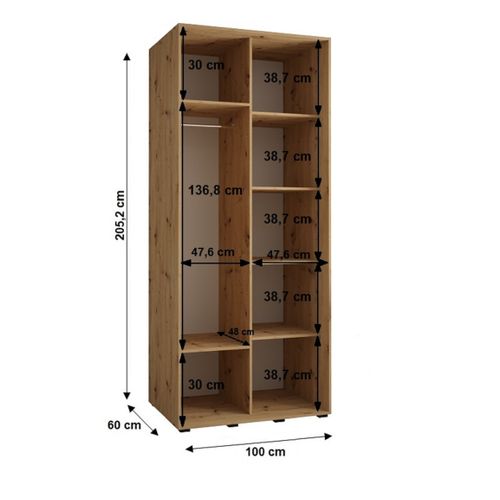 Armoire Sapporo 2 à Portes Coulissantes 205,2/100/60 2 Portes (artisan/artisan)