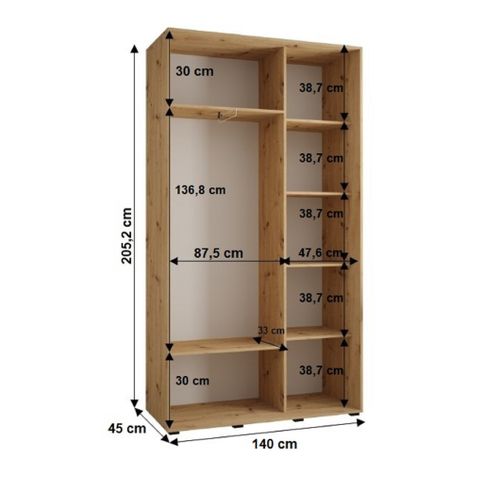 Armoire Sapporo 2 à Portes Coulissantes 205,2/140/45 2 Portes (blanc/artisan)