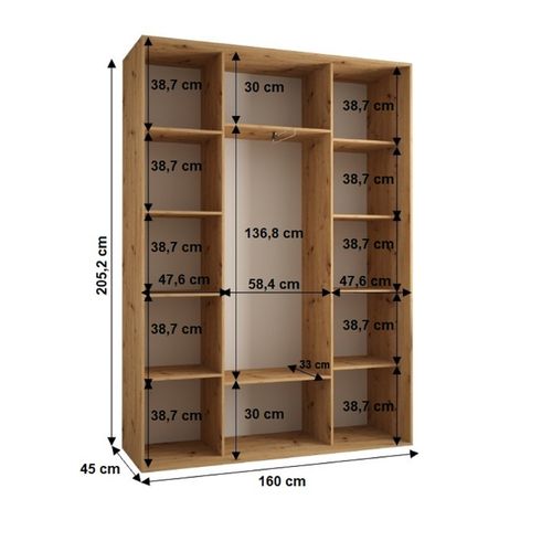 Armoire Sapporo 2 à Portes Coulissantes 205,2/160/45 3 Portes (artisan/artisan)