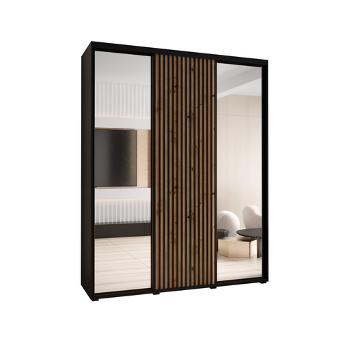 Armoire Sapporo 2 à Portes Coulissantes 205,2/190/45 3 Portes (noir/artisan)