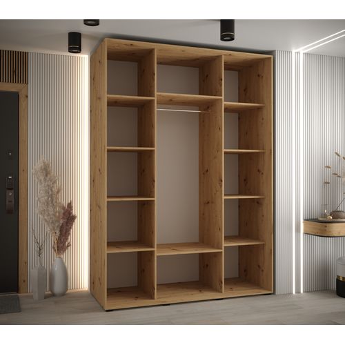 Armoire Sapporo 2 à Portes Coulissantes 205,2/160/60 3 Portes (artisan/blanc)