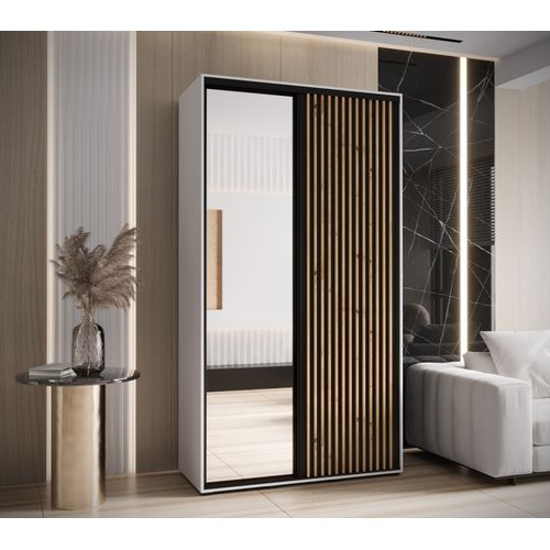 Armoire Sapporo 2 à Portes Coulissantes 205,2/140/45 2 Portes (blanc/noir)