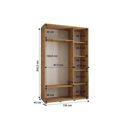 Armoire Sapporo 2 à Portes Coulissantes 205,2/150/45 3 Portes (artisan/noir)