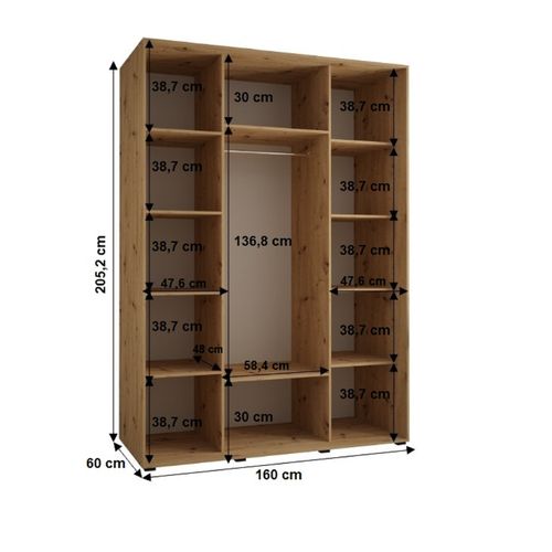 Armoire Sapporo 2 à Portes Coulissantes 205,2/160/60 3 Portes (blanc/noir)