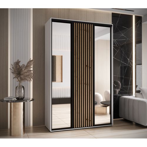 Armoire Sapporo 2 à Portes Coulissantes 205,2/160/60 3 Portes (blanc/noir)