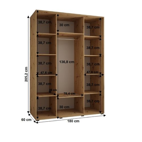 Armoire Sapporo 2 à Portes Coulissantes 205,2/180/60 3 Portes (noir/noir)