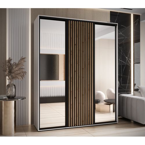 Armoire Sapporo 2 à Portes Coulissantes 205,2/190/60 3 Portes (blanc/noir)