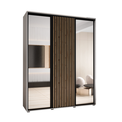 Armoire Sapporo 2 à Portes Coulissantes 205,2/190/60 3 Portes (blanc/noir)