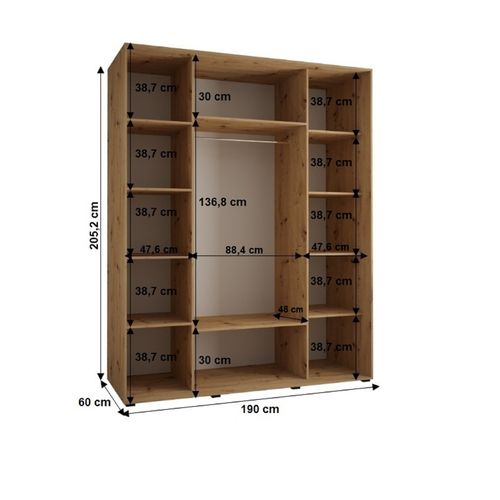 Armoire Sapporo 2 à Portes Coulissantes 205,2/190/60 3 Portes (noir/noir)