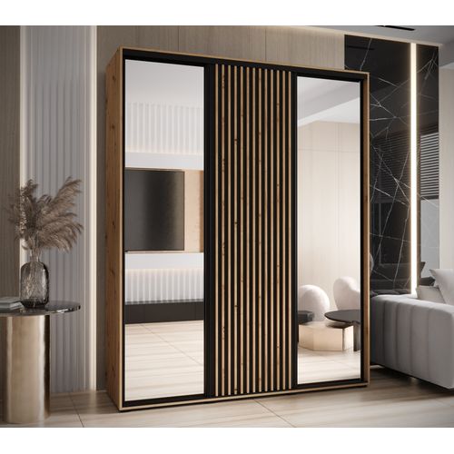 Armoire Sapporo 2 à Portes Coulissantes 205,2/200/45 3 Portes (artisan/noir)