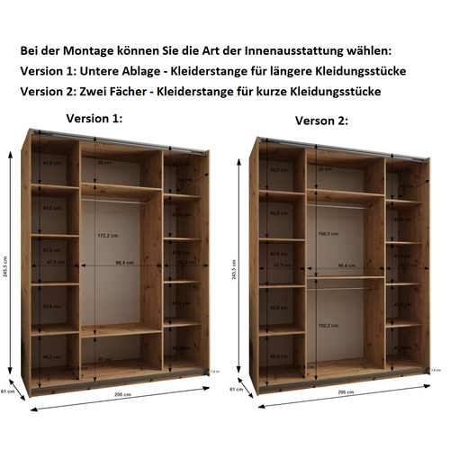 Armoire Lux 2 à Portes Coulissantes 245,5 200 64 2 Portes