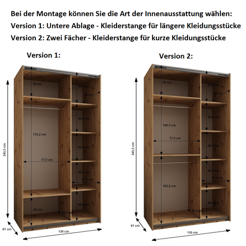 Armoire Lux 3 à Portes Coulissantes 245,5 130 64 2 Portes