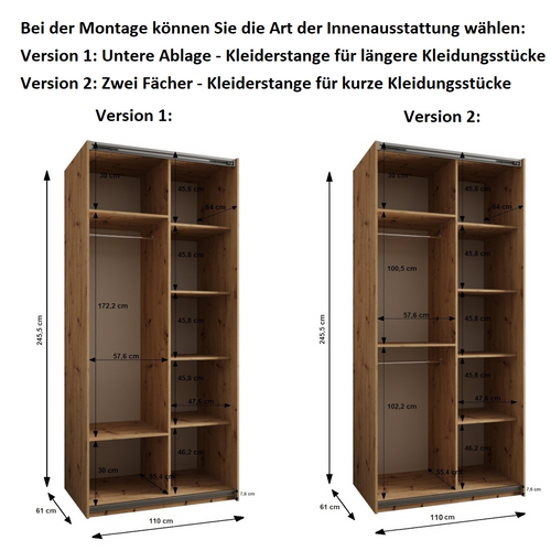 Armoire Lux 3 à Portes Coulissantes 245,5 110 64 2 Portes