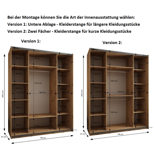 Armoire Lux 3 à Portes Coulissantes 245,5 190 64 2 Portes