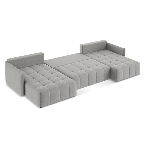 Canapé Panoramique 5 Places Moku En Tissu Bouclette Gris Clair