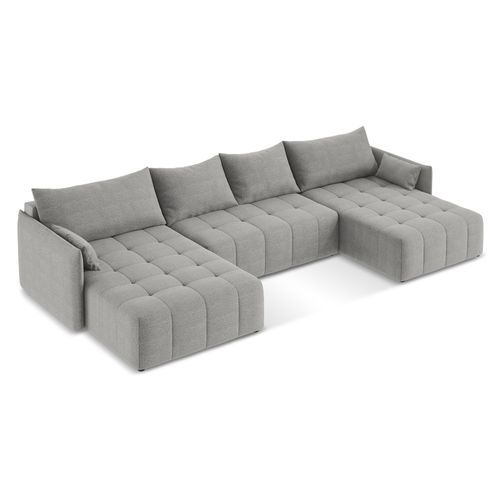 Canapé Panoramique 5 Places Moku En Tissu Bouclette Gris Clair