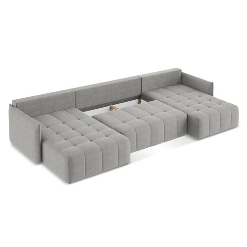 Canapé Panoramique 5 Places Moku En Tissu Bouclette Gris Clair