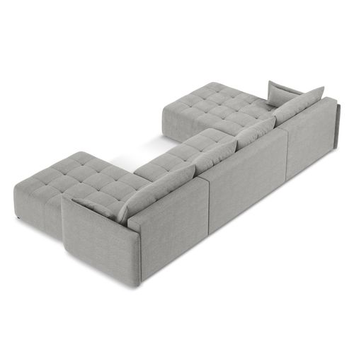 Canapé Panoramique 5 Places Moku En Tissu Bouclette Gris Clair