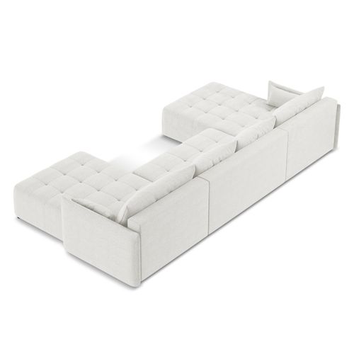 Canapé Panoramique 5 Places Moku En Tissu Bouclette Blanc