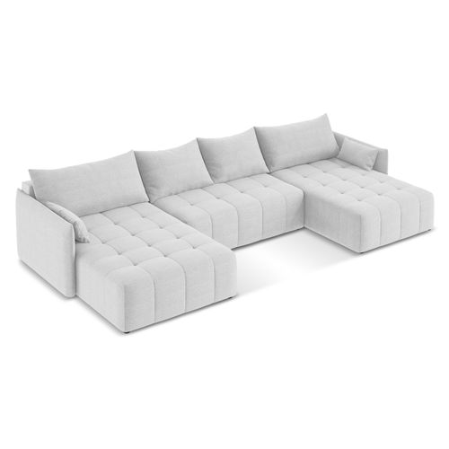 Canapé Panoramique 5 Places Moku En Tissu Bouclette Argent