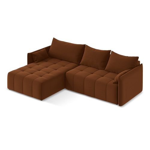 Canapé D’angle 3 Places Gauche Convertible Moku En Velours Terre Cuite