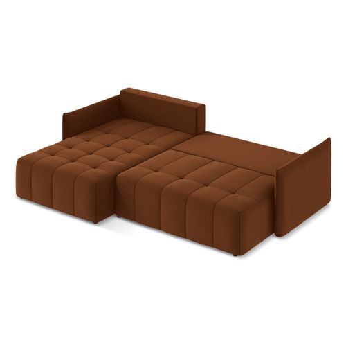 Canapé D’angle 3 Places Gauche Convertible Moku En Velours Terre Cuite