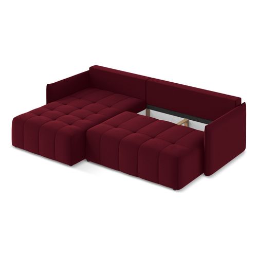 Canapé D’angle 3 Places Gauche Convertible Moku En Velours Bourgogne