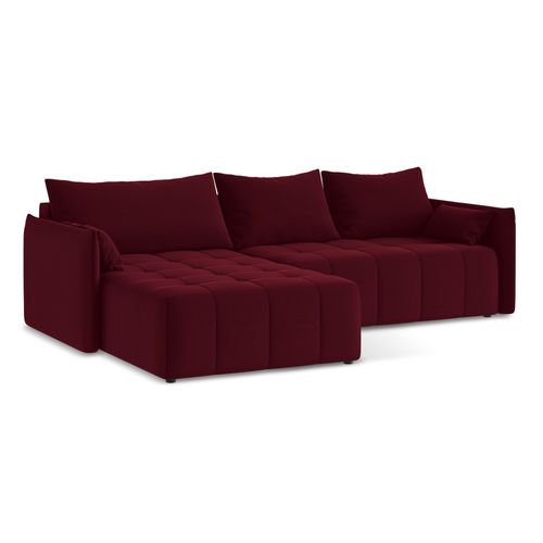 Canapé D’angle 3 Places Gauche Convertible Moku En Velours Bourgogne