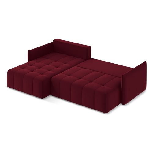 Canapé D’angle 3 Places Gauche Convertible Moku En Velours Bourgogne