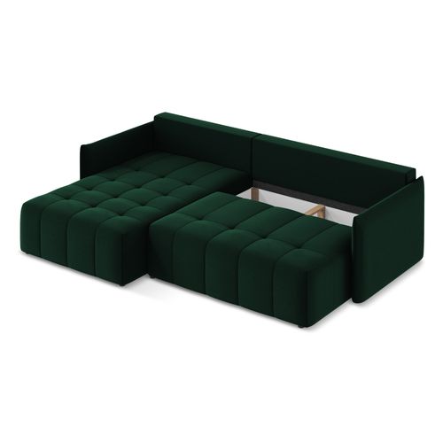 Canapé D’angle 3 Places Gauche Convertible Moku En Velours Bouteille Verte