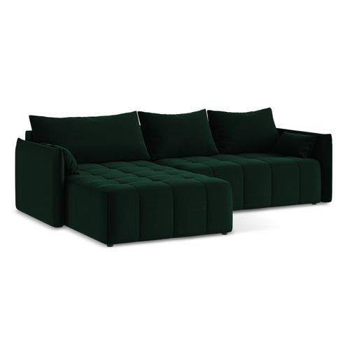 Canapé D’angle 3 Places Gauche Convertible Moku En Velours Bouteille Verte