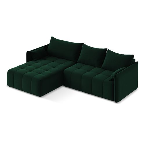 Canapé D’angle 3 Places Gauche Convertible Moku En Velours Bouteille Verte