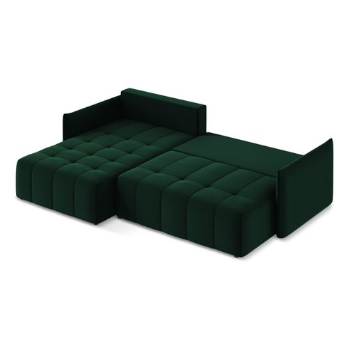 Canapé D’angle 3 Places Gauche Convertible Moku En Velours Bouteille Verte