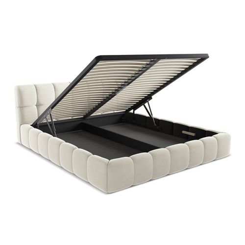 Lit Coffre Nalu 180x200 Cm En Velours Beige Clair