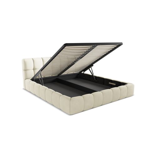 Lit Coffre Nalu 180x200 Cm En Tissu Chenille Beige