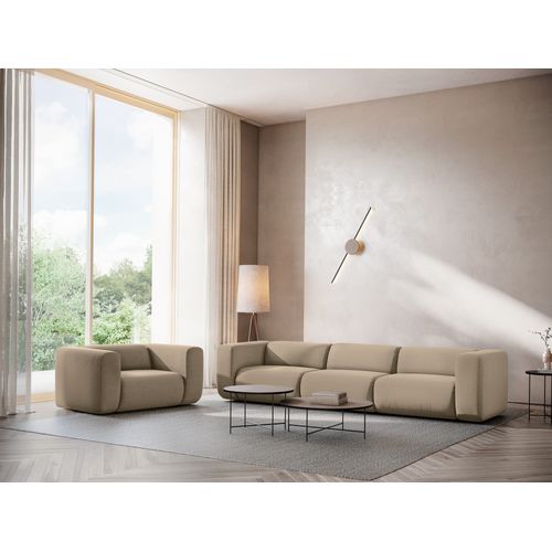 Module Avec Accoudoirs Droit Ekahi En Velours Beige Clair