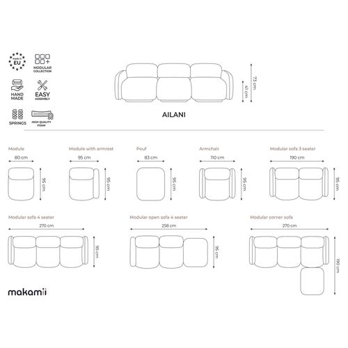Module Avec Accoudoirs Droit Ailani En Tissu Bouclette Jeans