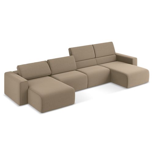 Canapé Modulable Panoramique Kalea En Samt Beige Foncé