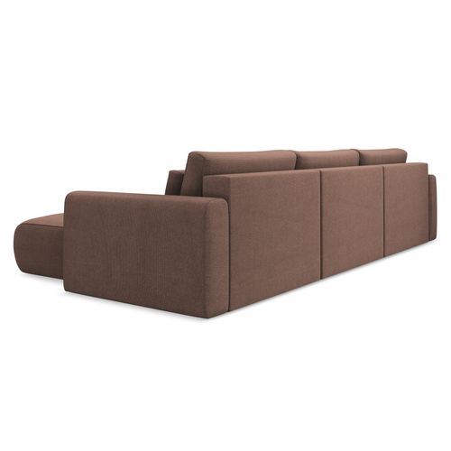 Canapé D'angle Panoramique Convertible Kapua En Tissu Texturé Rose Poudré