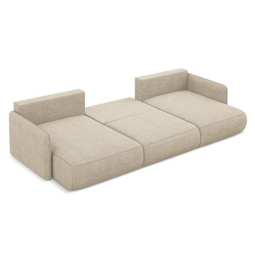 Canapé D'angle Panoramique Convertible Nanea En Tissu Chenille Beige Foncé