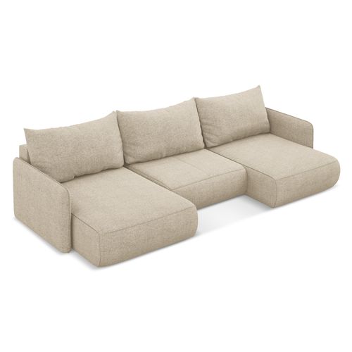 Canapé D'angle Panoramique Convertible Nanea En Tissu Chenille Beige Foncé