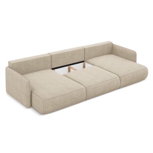 Canapé D'angle Panoramique Convertible Nanea En Tissu Chenille Beige Foncé
